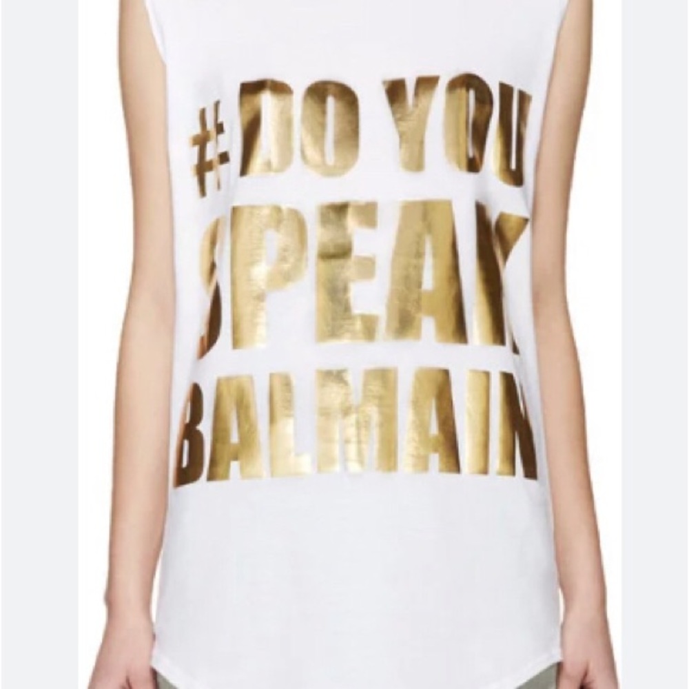 Balmain #do you speak balmain sleeveless tee t-shirt in white